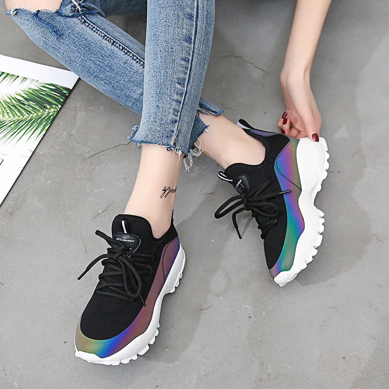 Fitness Cross Training Shoes Sneakers New Ins Daddy Shoes For Women Ulzzang Super Fire Dazzle Woman Shoes Running Gym