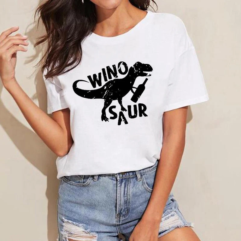 Winosaur Футболка женская прикольная футболка с изображением бутылки вина летняя