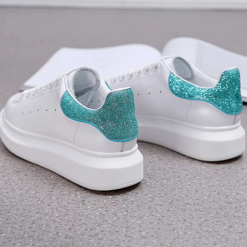 Sequins Lake Blue Новинка; Дизайнерская обувь на танкетке; белая женская обувь; спортивная обувь на платформе; женская обувь из воловьей кожи; модная женская обувь из овечьей кожи с блестками - Цвет: Sequins Lake Blue