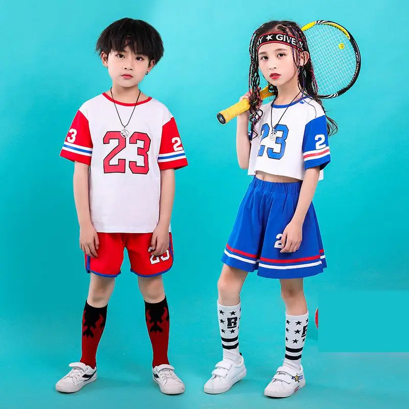 

1 Set Girls Boys Hip Hop Ballroom Dance Clothes for Kids Cheerleading Dance Wear T Shirt Jogger Skirt Pant Jazz Dancing Costumes