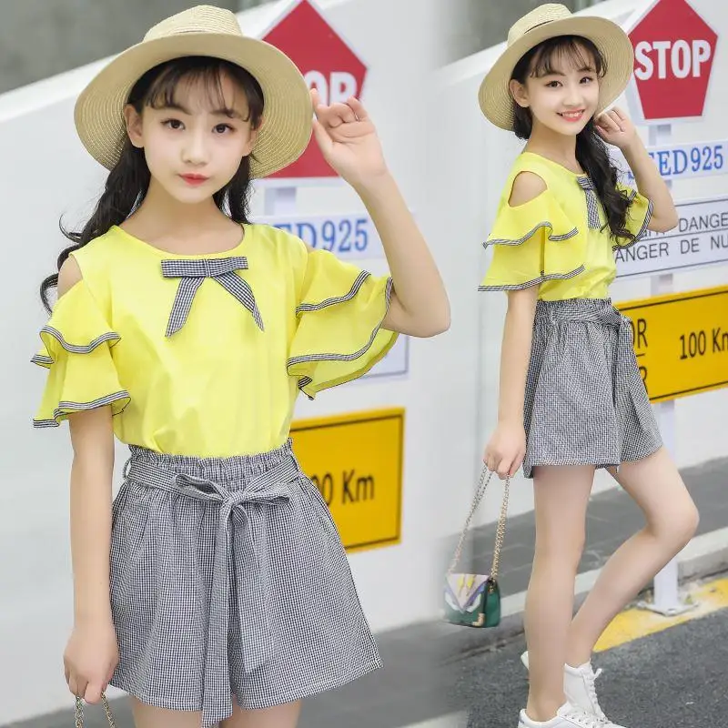 Новый Модный летний костюм для девочек 12 4 корейский вариант маленьких 8 летние 7