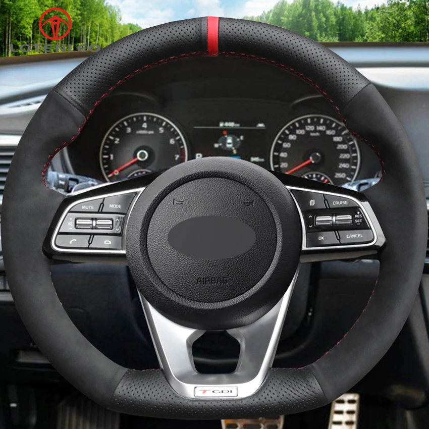 LQTENLEO черная натуральная кожа замша чехол на руль для Kia K5 Optima Forte GT Ceed Cee 'd GT