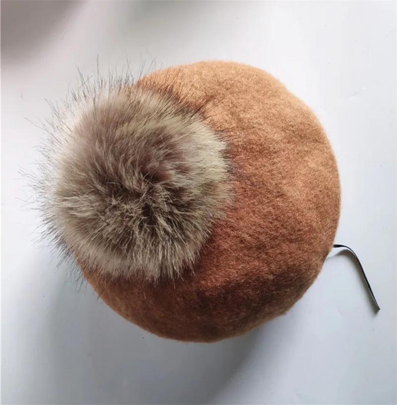 Style 02 Brown Зимние детские шерстяные мягкие береты, осенние женские повседневные береты из полиэстера с меховым помпоном, шапки Gorras - Цвет: Style 02 Brown