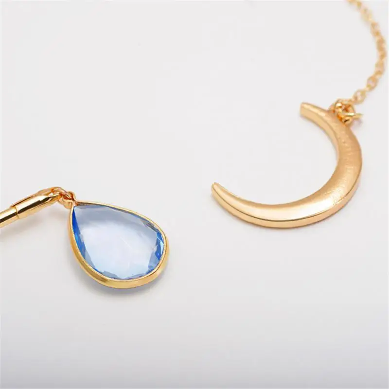 Модное женское короткое ожерелье с подвеской в форме капли Луной стразы