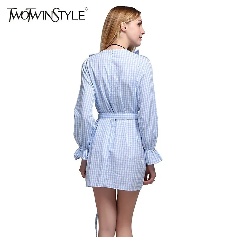 Платье-мини TWOTWINSTYLE весеннее с высокой талией и рукавами-фонариками | Женская