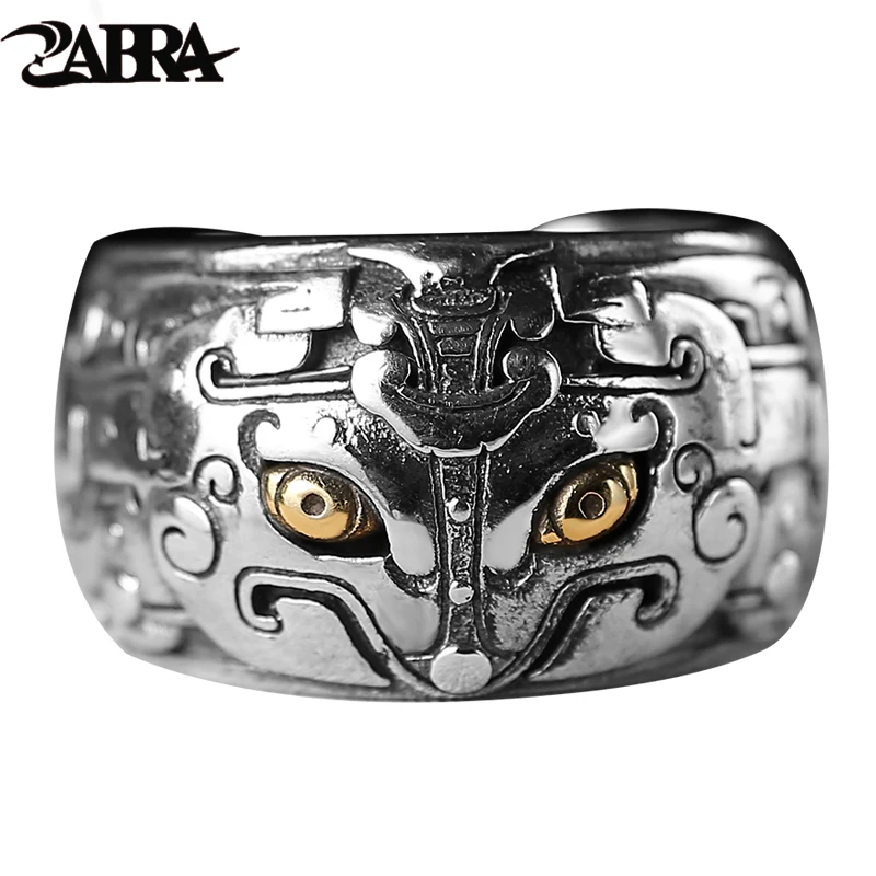 ZABRA, 925 пробы, серебряные, винтажные мужские кольца, Китайский миф, животные, медные глаза, готическое кольцо панк-рок, мужские тайские серебряные ювелирные изделия