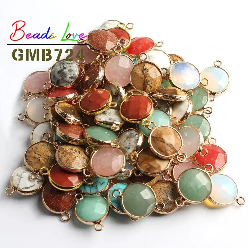 15mm Gold round Подвески из природного камня Кулоны из нержавеющей стали круглый овальной формы с двумя отверстиями разъемы для самостоятельного изготовления ювелирных украшений аксессуары Цепочки и ожерелья 8/10/12/14/15/18 мм 10 шт - Окраска металла: 15mm Gold round