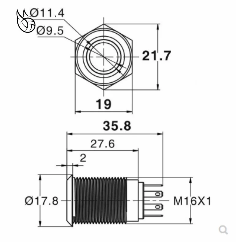 16 мм водонепроницаемый силовой пресс металлический кнопочный переключатель