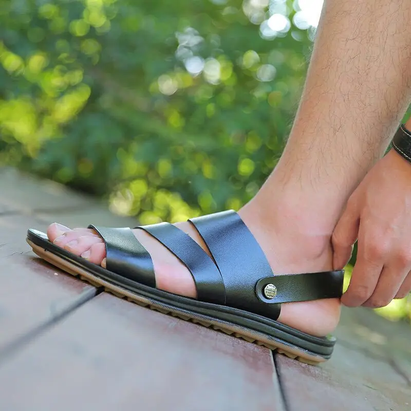 2019 сандалии из натуральной кожи Мужская Летняя обувь новые модные мужские