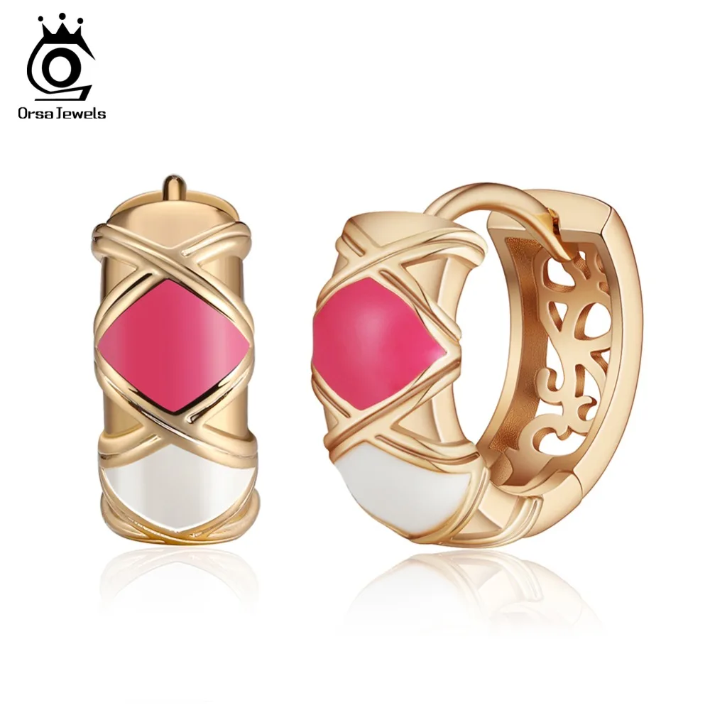 ORSA JEWELS женские серьги-кольца AAA кубический циркон Уникальный полый узор украшение Золотая цветная серьга роскошные женские ювелирные изделия OME67