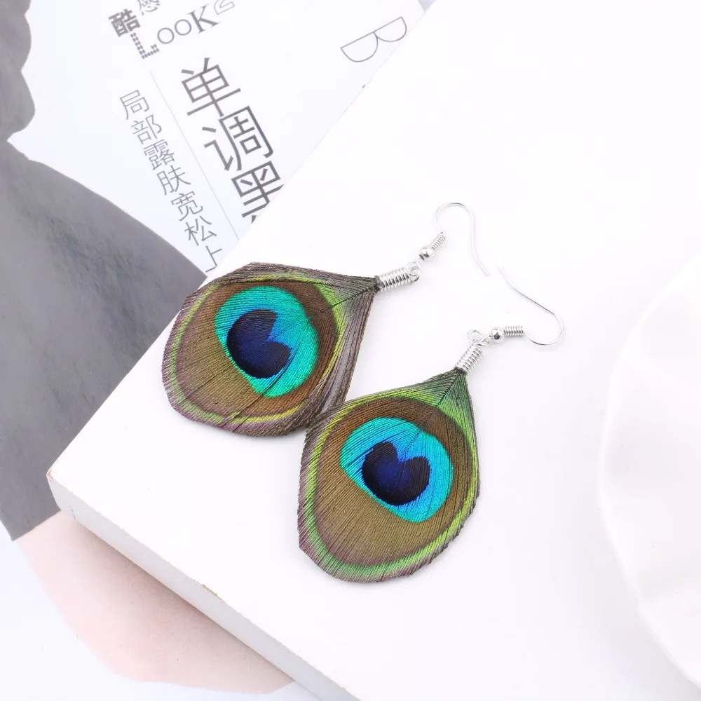 

Elegant Vintage Natural Long Handmade Feather Earrings Dangle Earrings For Women Long Wave Point Earrings