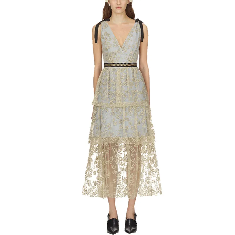 Женское Сетчатое платье без рукавов HAMALIEL подиумное длинное с цветочной вышивкой