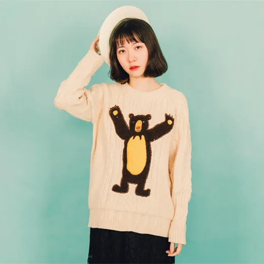Осень-зима 2017 Оригинальный модный брендовый Женский пуловер с вышивкой медведя
