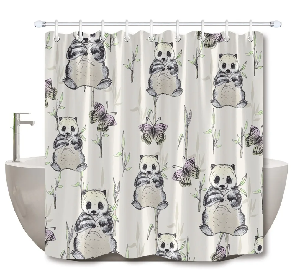 LB забавная милая зеленая бамбуковая панда ручной работы занавеска для душа