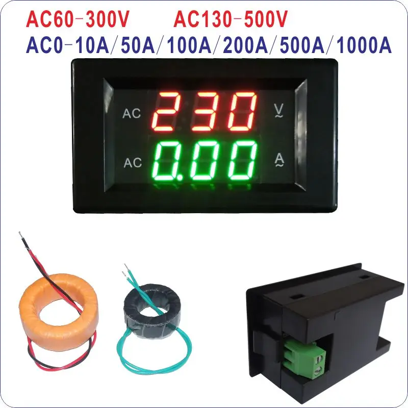 YB4835VA светодиодный Напряжение Амперметр AC60-300V 130-500V Цифровой Напряжение измеритель величины тока AC10A 50A 100A 200A 500A 1000A трансформатор тока
