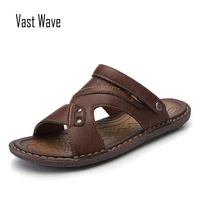 vastwave classics summer shoes men slippers quality split leather sandals for men comfortable flip flops men beach sandals