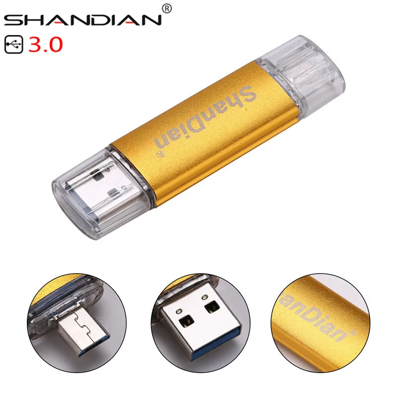 SHANDIAN USB 3,0 быстрая скорость OTG флеш-накопитель 64 Гб металлический USB флеш-накопитель 128 ГБ 32 ГБ 16 ГБ 8 ГБ двойное использование Флешка флеш-накопитель