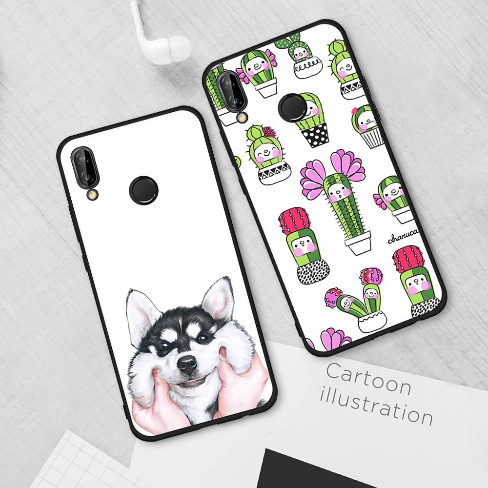 Мягкий чехол для huawei P20 Plus P10 Lite mate 10 P9 P8 2017 черный с космическим человеком котом и