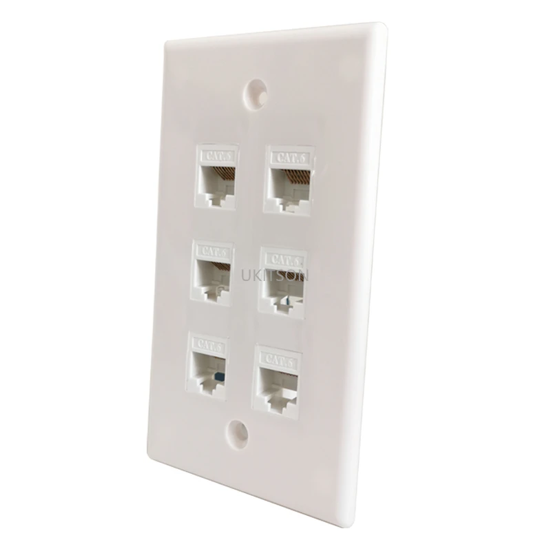 6 портов RJ45 Ethernet Cat6 Keystone Женский к женскому настенная пластина в белом цвете для Северной Южной Америки сеть Лицевая панель