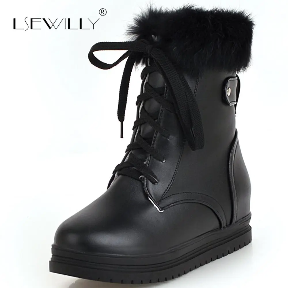 

Lsewilly Hidden Heel Platform Winter Warm Ankle Boots Women 2018 Lace Up Round Toe Snow Boots Female Shoes Comfort Casual E72