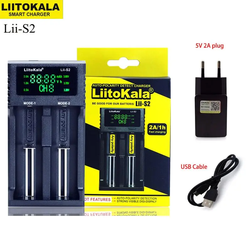 S2 Charger Set-EU Liitkala Lii-S4 S2 S1 ЖК Зарядное устройство 3,7 V 18650 18350 18500 16340 21700 20700B 20700 14500 26650 1,2 V AA, AAA, никель-металл-гидридного Смарт Зарядное устройство - Цвет: S2 Charger Set-EU