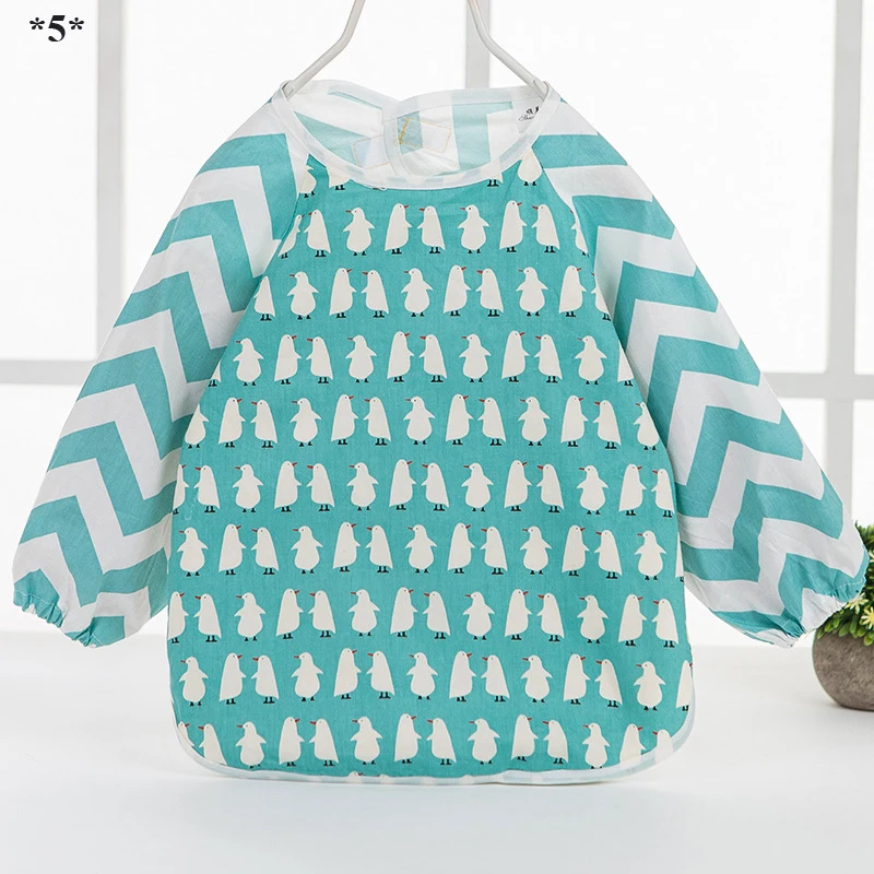 Blue penguin Мультяшные детские нагрудники, фартук для детей от 0 до 3 лет, водонепроницаемая одежда для маленьких девочек и мальчиков, Слюнявчики с длинными рукавами, Слюнявчики для новорожденных - Цвет: Blue penguin