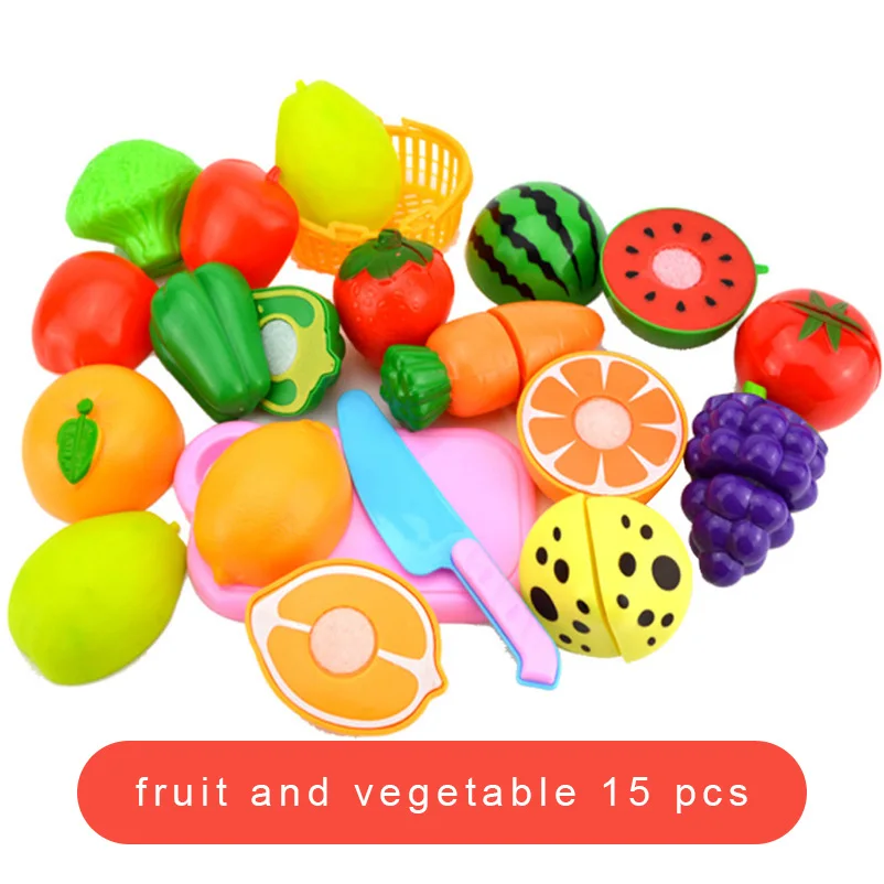 15 pcs 8-24 шт., детская кухонная игрушка, посуда для приготовления пищи, пластиковые фрукты, овощи, еда, разделочный игровой дом, развивающие игрушки, наборы, подарок - Цвет: 15 pcs