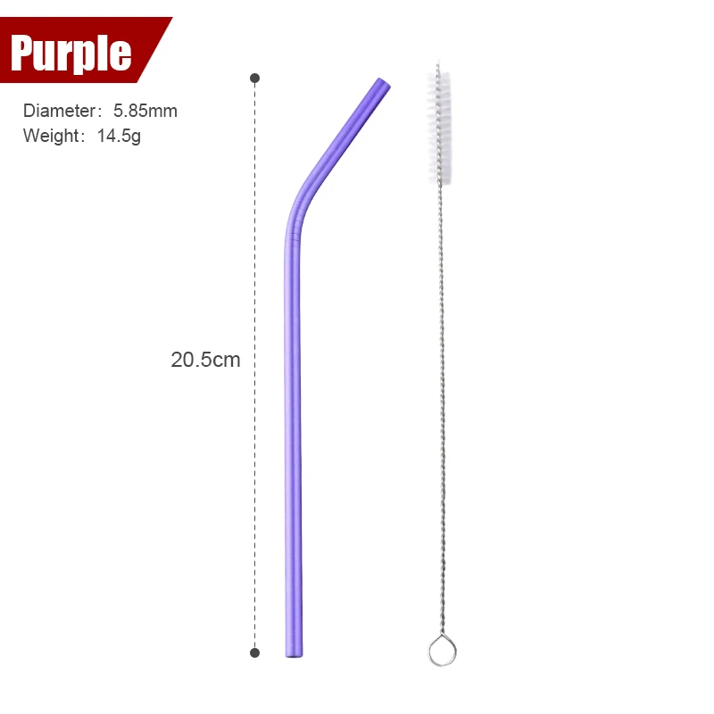 purple B 100 шт./компл. металлическая соломинки многоразовая цветная соломка из нержавеющей стали+ 10 кистей металлический напиток Yerba сок бар аксессуары вечерние - Цвет: purple B