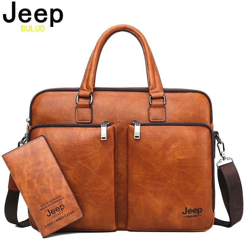 Мужской портфель с плечевым ремнем jeep buluo оранжевый кожаный для ноутбука