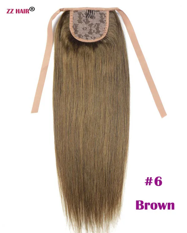 #6 ZZHAIR 120 г 1"-28" машинное производство remy волосы лента Конский хвост на заколках человеческие волосы для наращивания конский хвост Натуральные Прямые Волосы - Цвет: #6