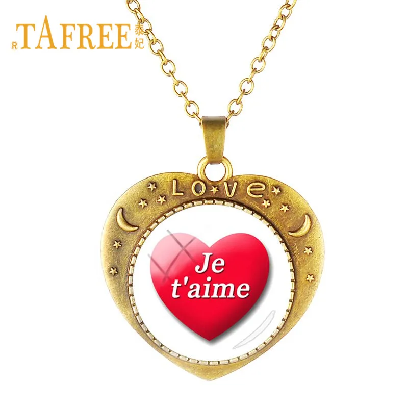 TAFREE I love you In French Red Love Heart Glass Gems Necklace Express The Best Valentine's Day Gift Jewelry VD084 | Украшения и