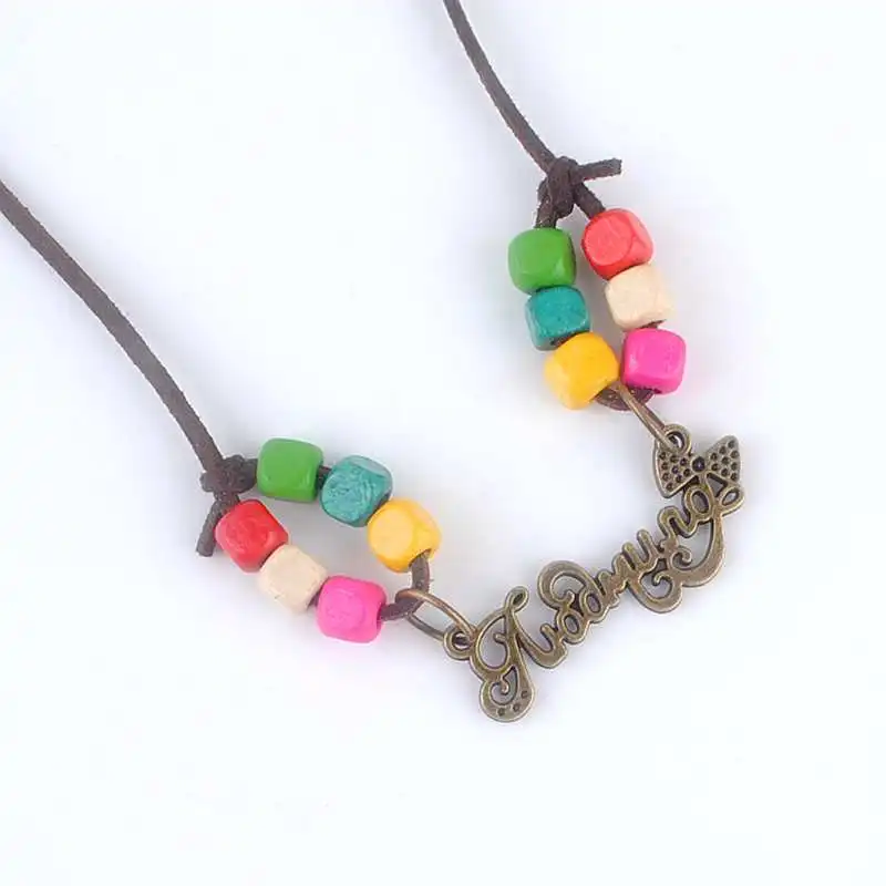 Ожерелье цепочка с деревянными бусинами и кожаным шнуром|antique vintage|rope chain necklacerope |