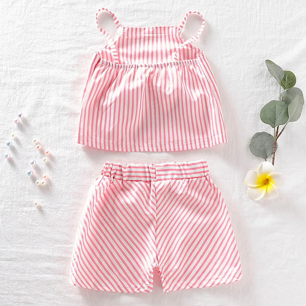 Infant Toddler Kids Baby Girls Clothes Striped Sling Crop Tops Shorts 2PC Outfits Sets 2Piece Suit 6 Months to 5 Years birthday