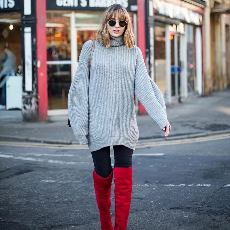 2018 Women Turtleneck Sweater Pullovers Long Sleeve Knitted Winter Loose Oversized Coat Jumper Pull Femme | Женская одежда