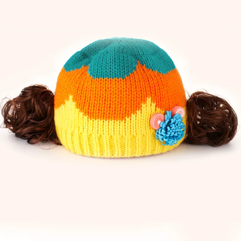 Winter Children Headwear Baby autumn winter hat boys girls child knitted kids cute wig bonnet children products | Детская одежда и