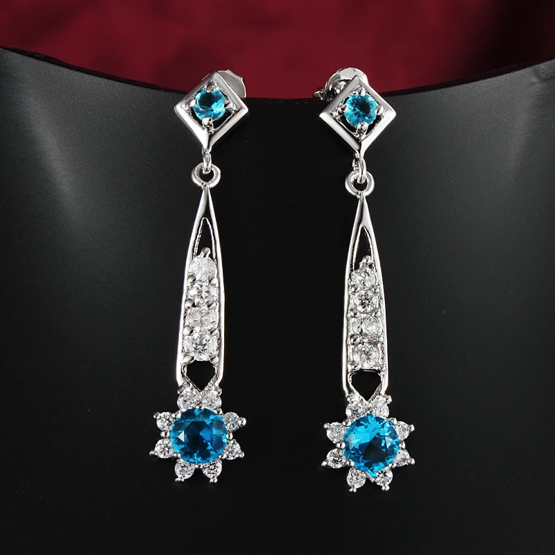 Elegant Long Earring For Wedding Party Top Quality AAA Blue Cubic Zirconia Chandelier Earrings Women | Dangle