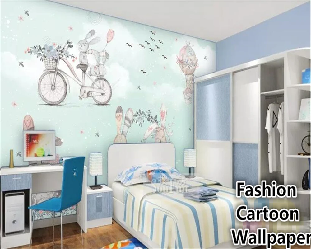 beibehang wall paper for kids room Hot Air Balloon Abstract Bunny Hand Drawn Snowflake Cartoon Background papel de parede 3d |