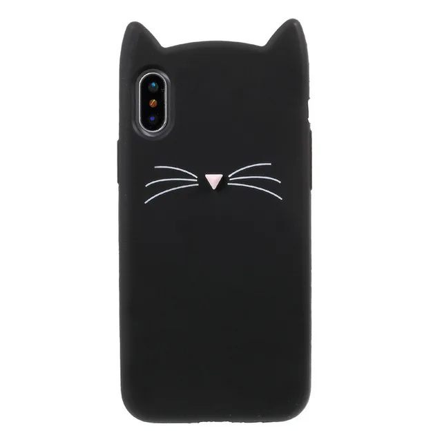 cat black Милый чехол для iPhone 6 S 6 S 7 8 Plus 8 Plus 7Plus X XS силиконовый чехол 3D Единорог Лошадь Кролик Ститч Кот мультфильм мягкий чехол для телефона - Цвет: cat black