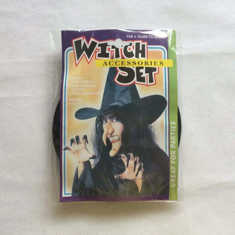 Комплекты ведьм на Хэллоуин кепка + нос ноготь челюсть зубной набор костюм