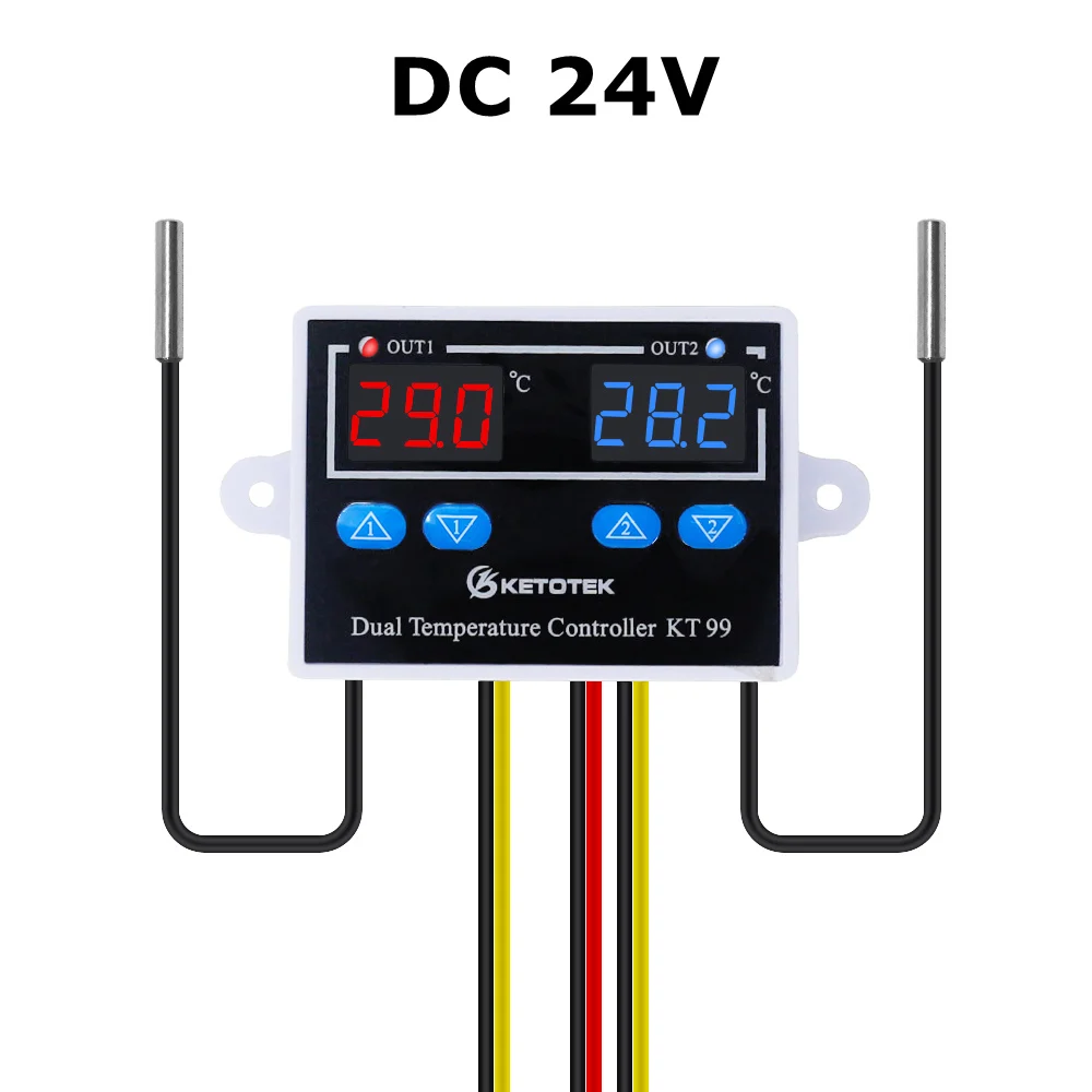 STC-3008 KT99 двойной цифровой Температура контроллер два реле Выход 12V 24V 220V терморегулятор Термостат с нагревателем охладитель - Цвет: DC 24V