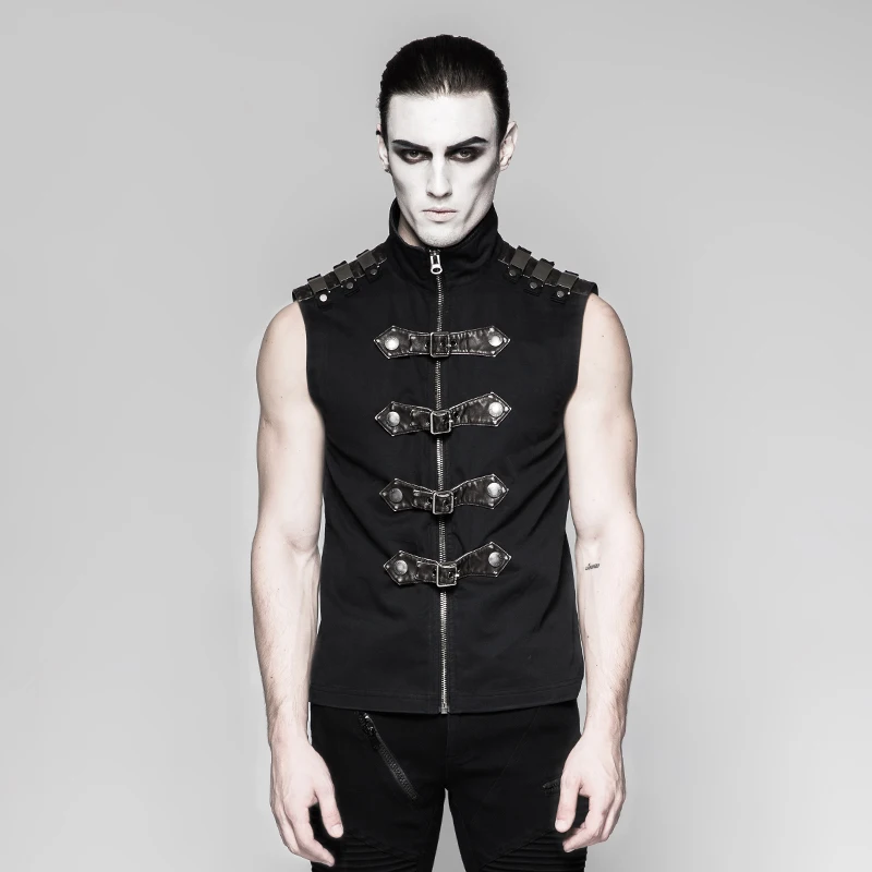 Стимпанк черный жилет стойка однобортный и на молнии мужской повседневный