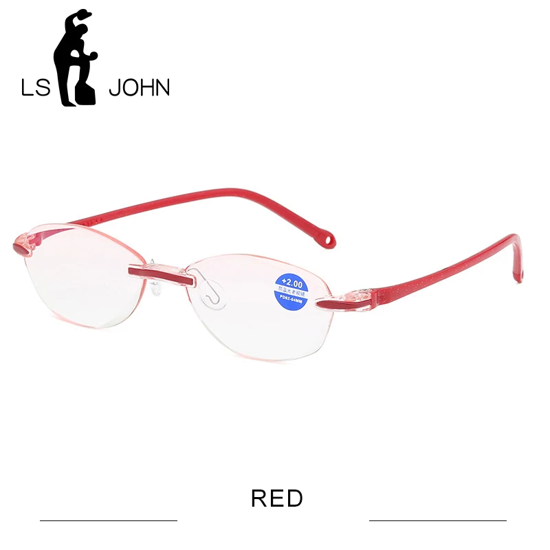 RED LS JOHN, очки для чтения без оправы с защитой от синего излучения, для женщин и мужчин, TR90, ультралегкие аметаболические Компьютерные очки для пресбиопии, очки для чтения - Цвет оправы: RED