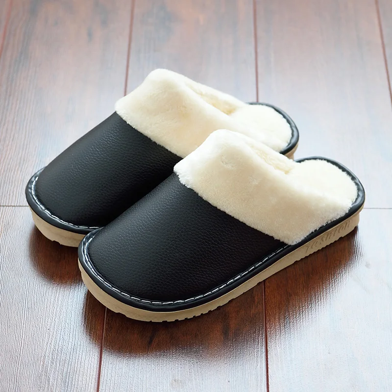 KLYWOO/домашние тапочки для мужчин зимняя кожаная обувь плюшевые теплые на плоской