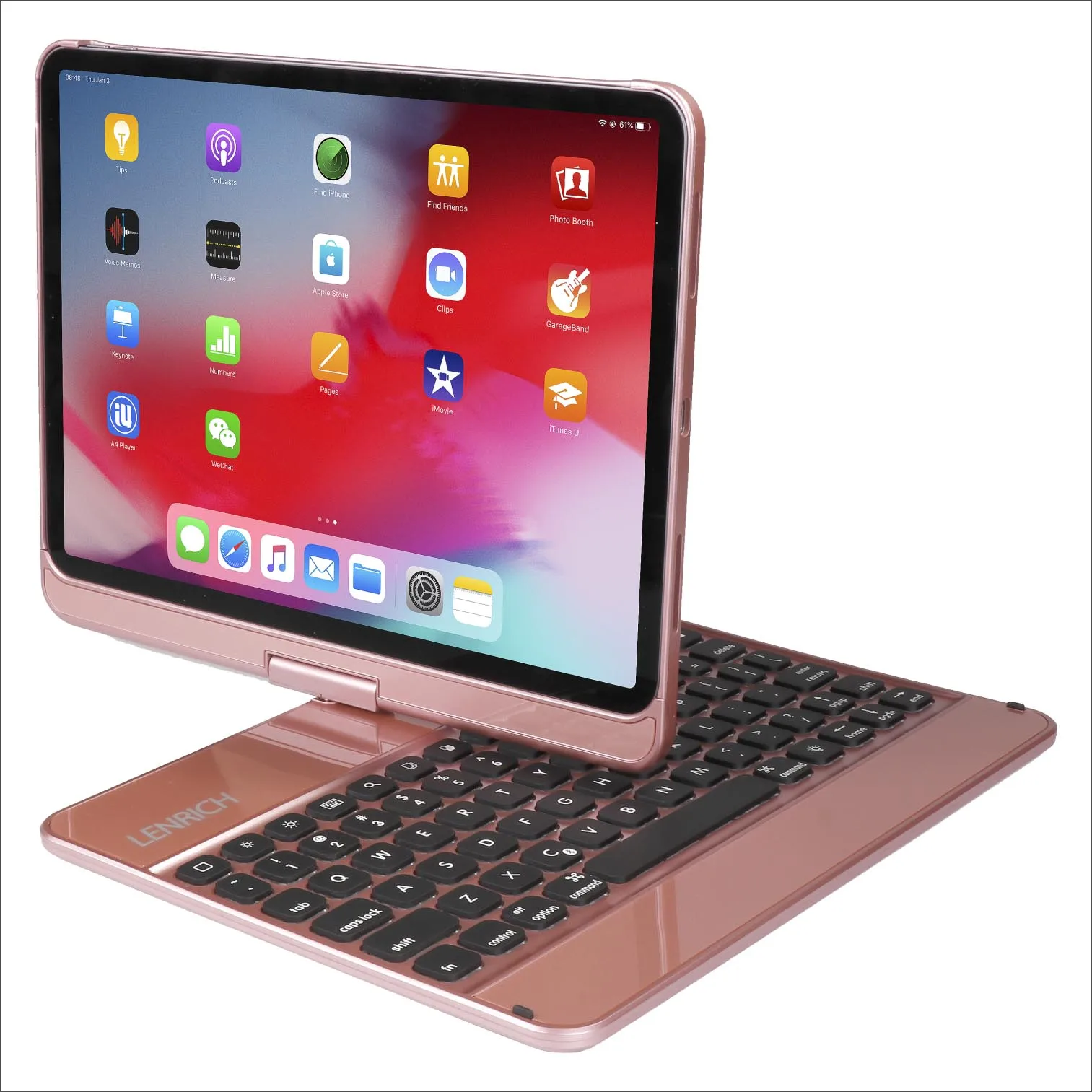 Чехол-клавиатура 3rd Gen для iPad Pro 12,9 дюйма, чехол-клавиатура bluetooth, радужные клавиши подсветки, вращающийся на 360 180 flpi - Цвет: rose gold color