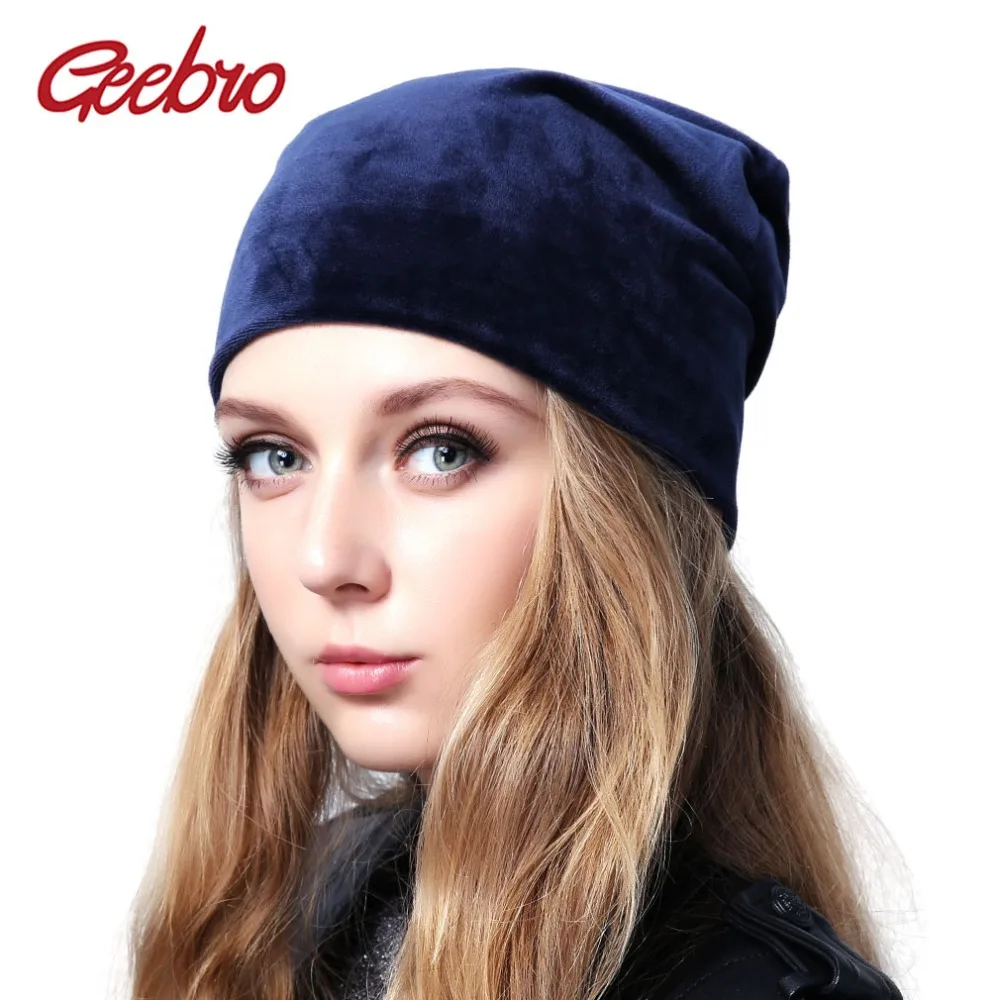 Geebro, Брендовая женская велюровая шапка, повседневная, полиэстер, Skullies Beanies, для женщин, зимняя, бархатная, простая, Балаклава, шапка Sapka