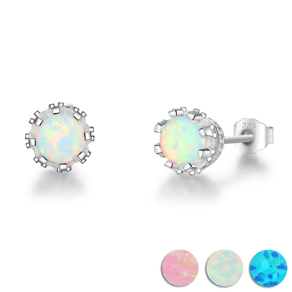 

7mm Milky Opal Round Stud Earrings For Women Soild 925 Sterling Silver Earring Fashion Jewelry Gift For Party(Jewelora EA102088)