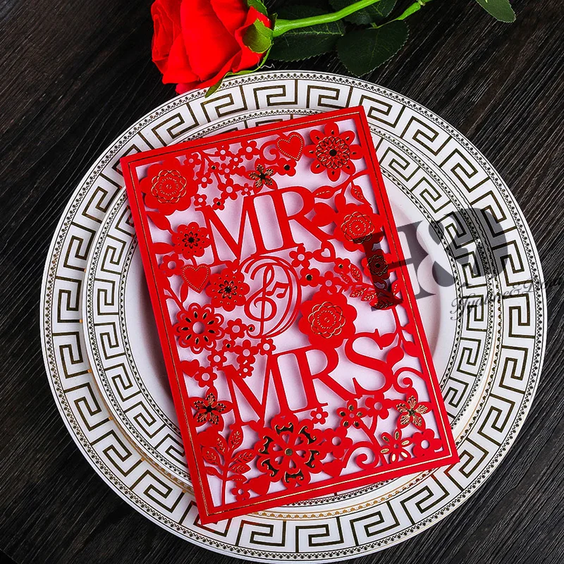 H & D Свадебные украшения 1 шт. лазерная резка MR MRS элегантные приглашения на