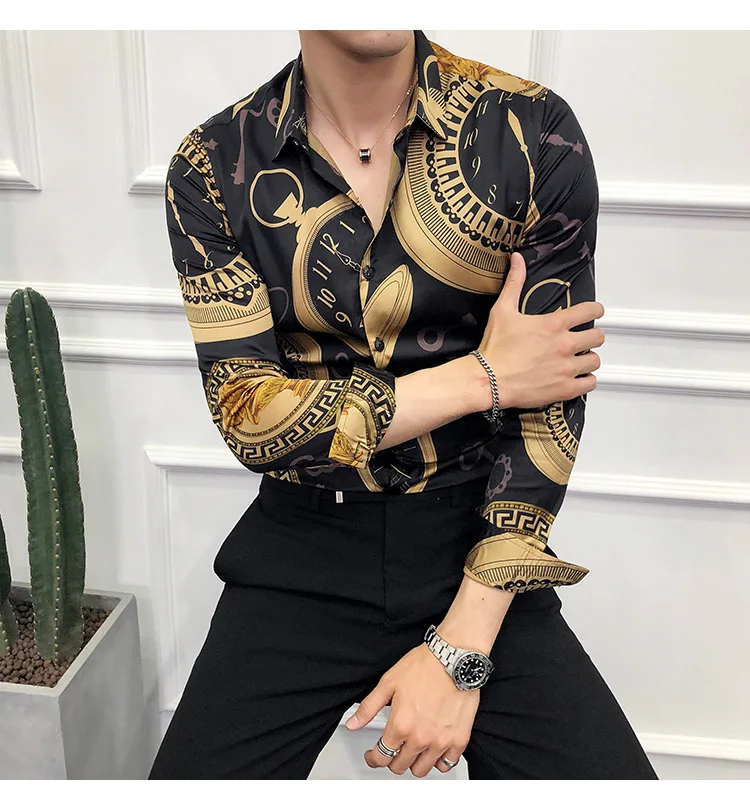 6XL, 19 цветов, модная повседневная приталенная Мужская рубашка с длинным рукавом и принтом из бутика/Высококачественная Мужская Клубная рубашка на выпускной