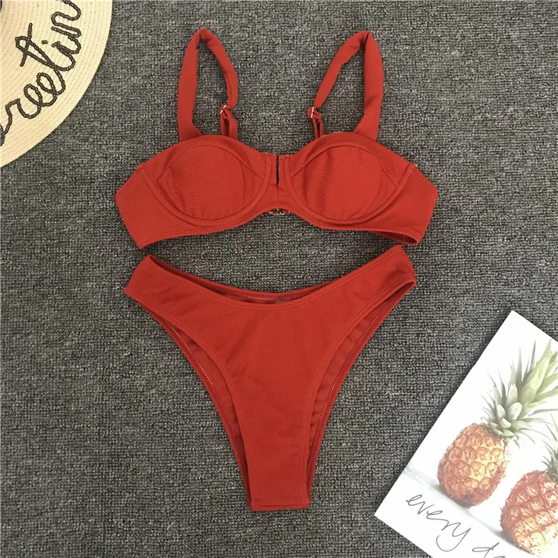 Бикини 2018 купальник женский сексуальный сплошной цвет набор бикини Maillot De Bain Femme