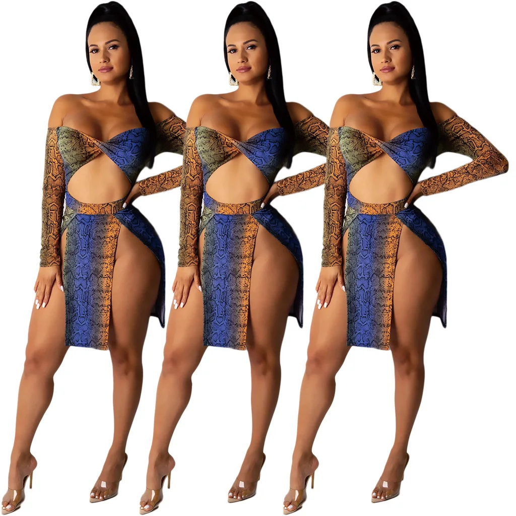 Летняя Новинка с открытыми плечами длинным рукавом стильная Сексуальная Сплит